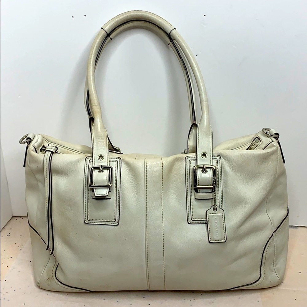 Coach Hampton -F13811 White  Leather Satchel